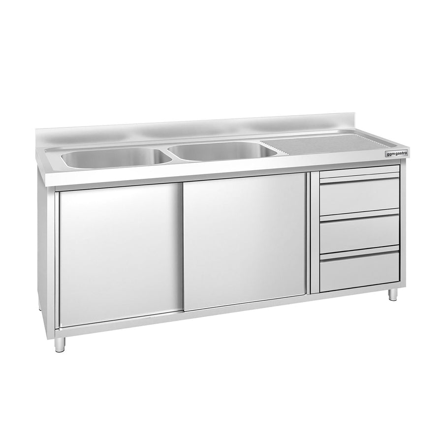 GGM Gastro Spülschrank Premium 1800 mm 2 Becken 3 Schubladen