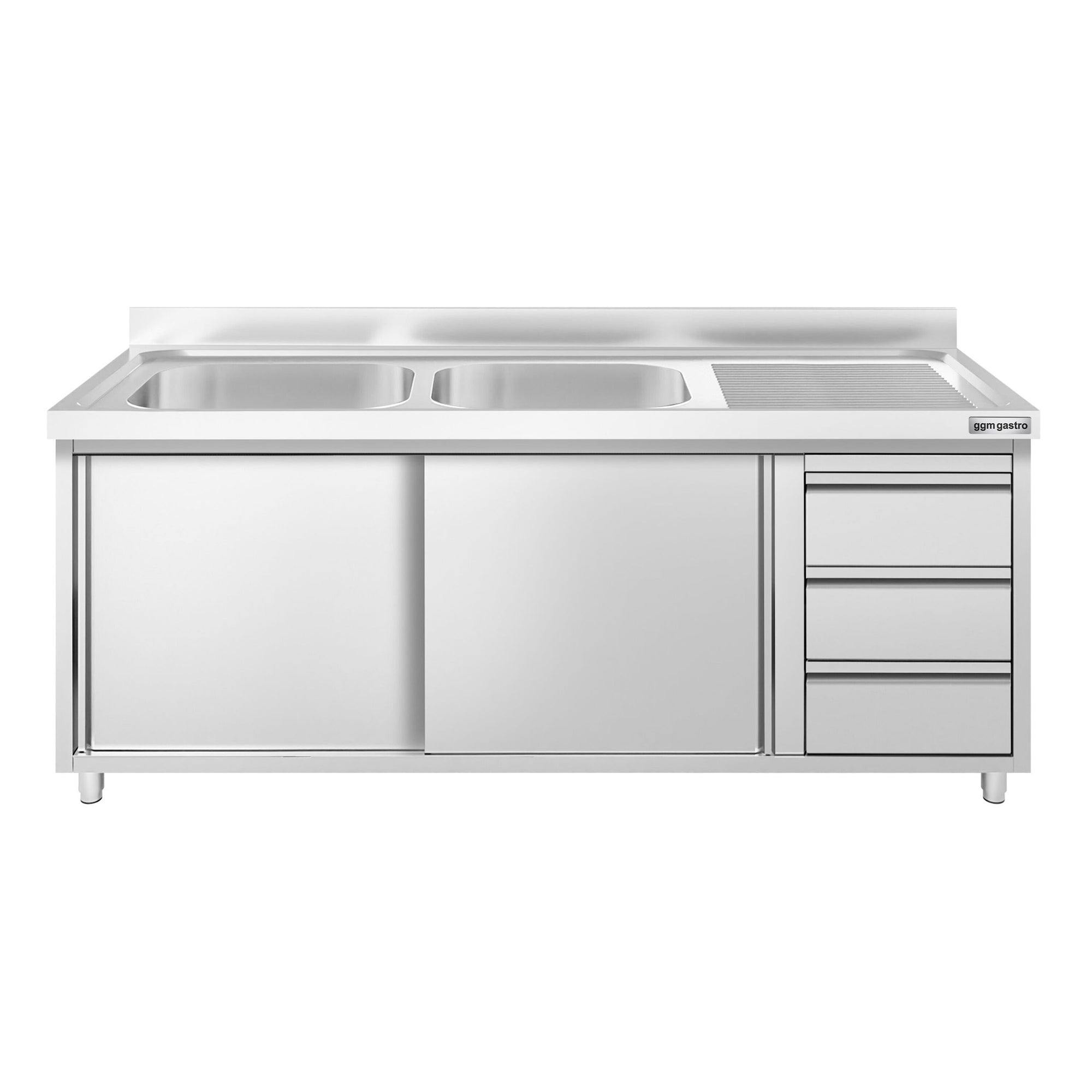 Nerezová Dřezová Skříňka PREMIUM 1800 mm 3 Zásuvky 2 Dřezy