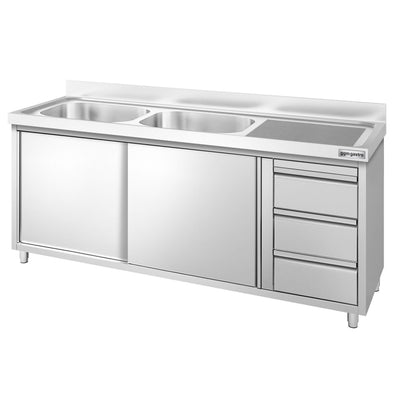 Nerezová Dřezová Skříňka PREMIUM 1800 mm 3 Zásuvky 2 Dřezy