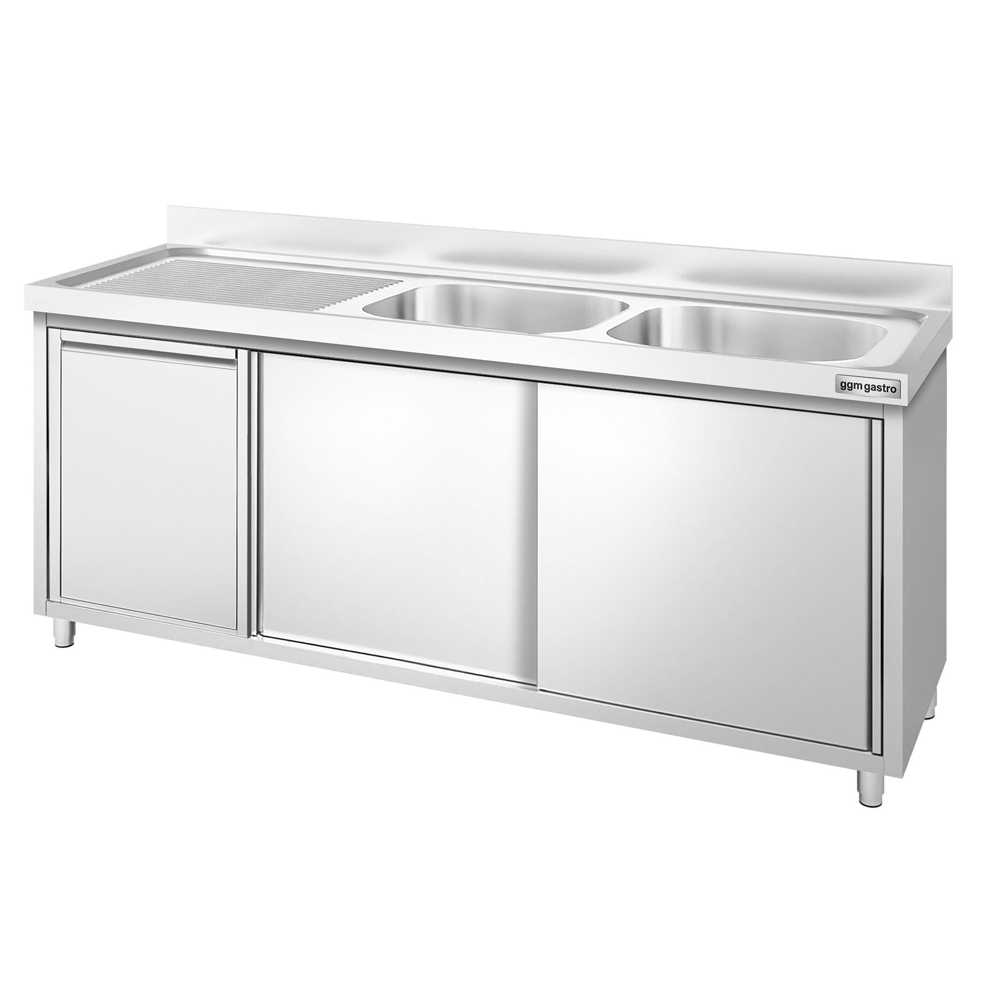 GGM Gastro PREMIUM Spülenunterschrank Edelstahl 1800 mm 2 Becken Rechts