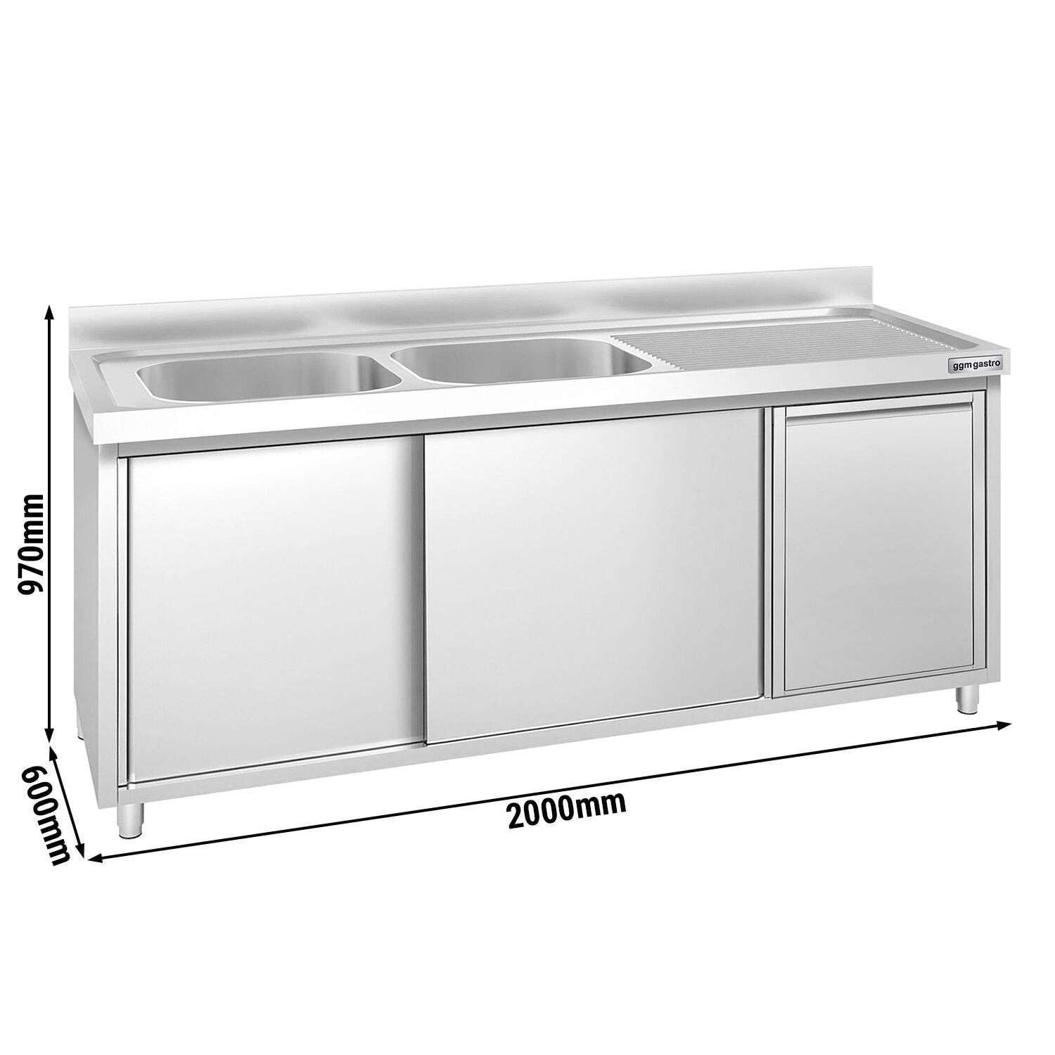 GGM Gastro Nerezová Dřezová Skříňka PREMIUM 2000 mm 2 Dřezy