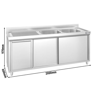 GGM Gastro Spülenunterschrank PREMIUM 2000 mm 600 mm 2 Becken Rechts