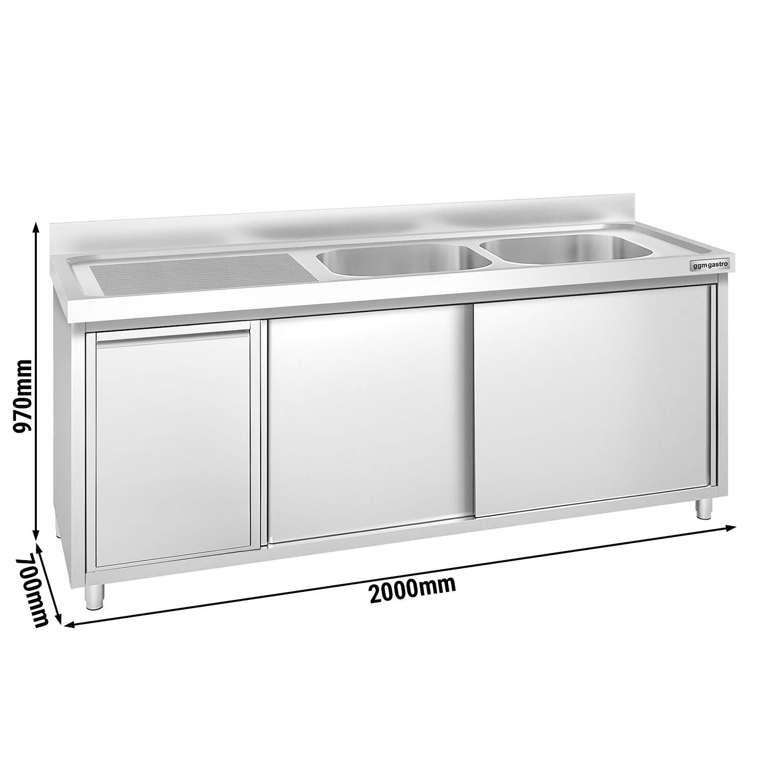 GGM Gastro PREMIUM Nerezová Dřezová Skříňka 2000 mm 2 Dřezy