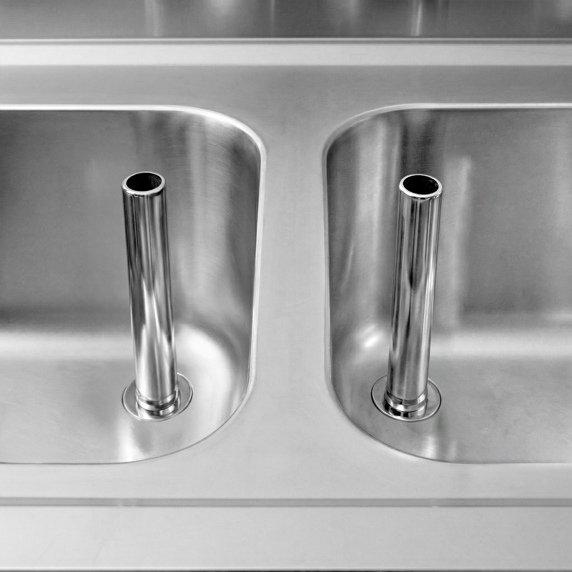 Edelstahl Spülenschrank PREMIUM 1400 mm 2 Becken 3 Schubladen