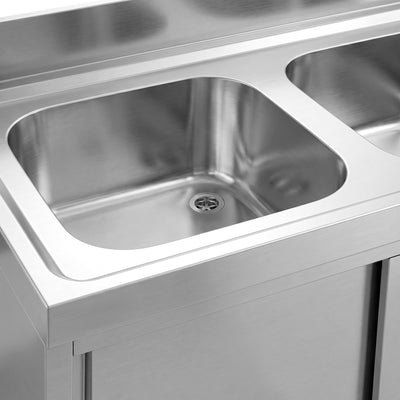 Edelstahl Spülenschrank PREMIUM 1400 mm 2 Becken 3 Schubladen