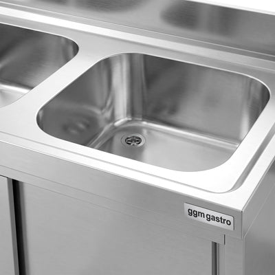 GGM Gastro Spülenschrank Premium 2000 mm 3 Schubladen 2 Becken Rechts