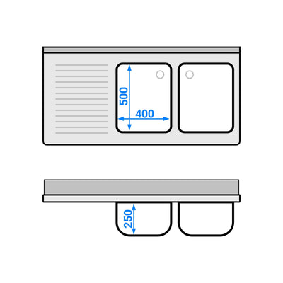 GGM Gastro PREMIUM Spülenunterschrank 1400 mm 2 Becken Rechts