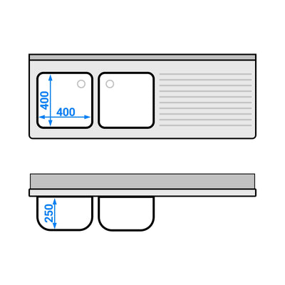 GGM Gastro PREMIUM Spülenunterschrank 1600 mm 2 Becken Links