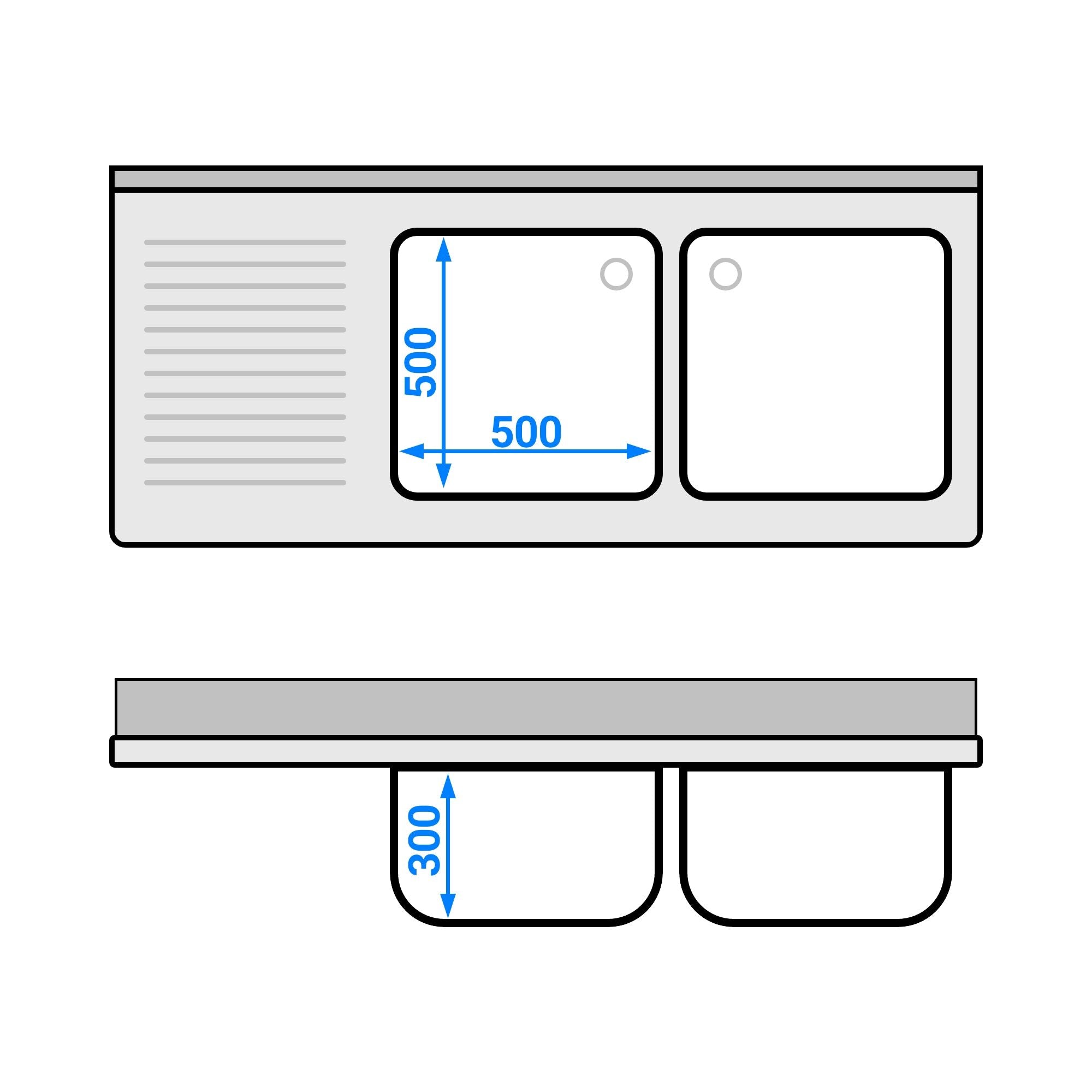 GGM Gastro PREMIUM Spülenunterschrank 1600 x 700 mm 2 Becken rechts