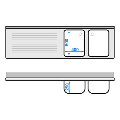 GGM Gastro Spülenunterschrank PREMIUM 2000 mm 600 mm 2 Becken Rechts