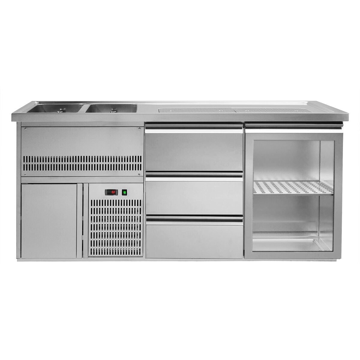 GGM Gastro Výčepní Pult Premium PLUS 1950 mm 2 Dřezy 3 Zásuvky