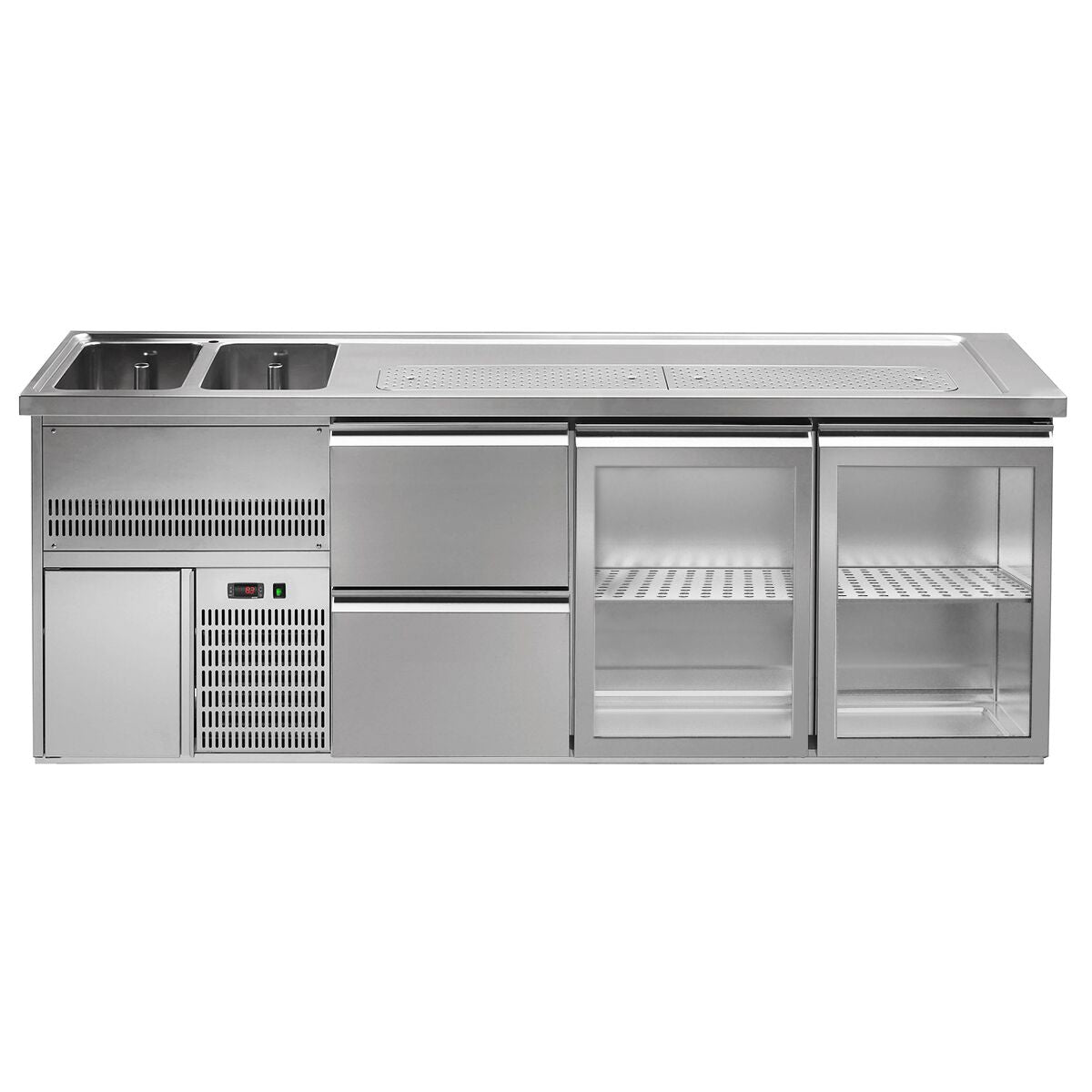 GGM Gastro Schanktheke Premium PLUS 2500 mm 2 Glastüren 2 Schubladen