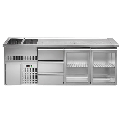 GGM Gastro Výčepní Pult Premium PLUS 2500 mm 2 Skleněné Dveře 3 Zásuvky