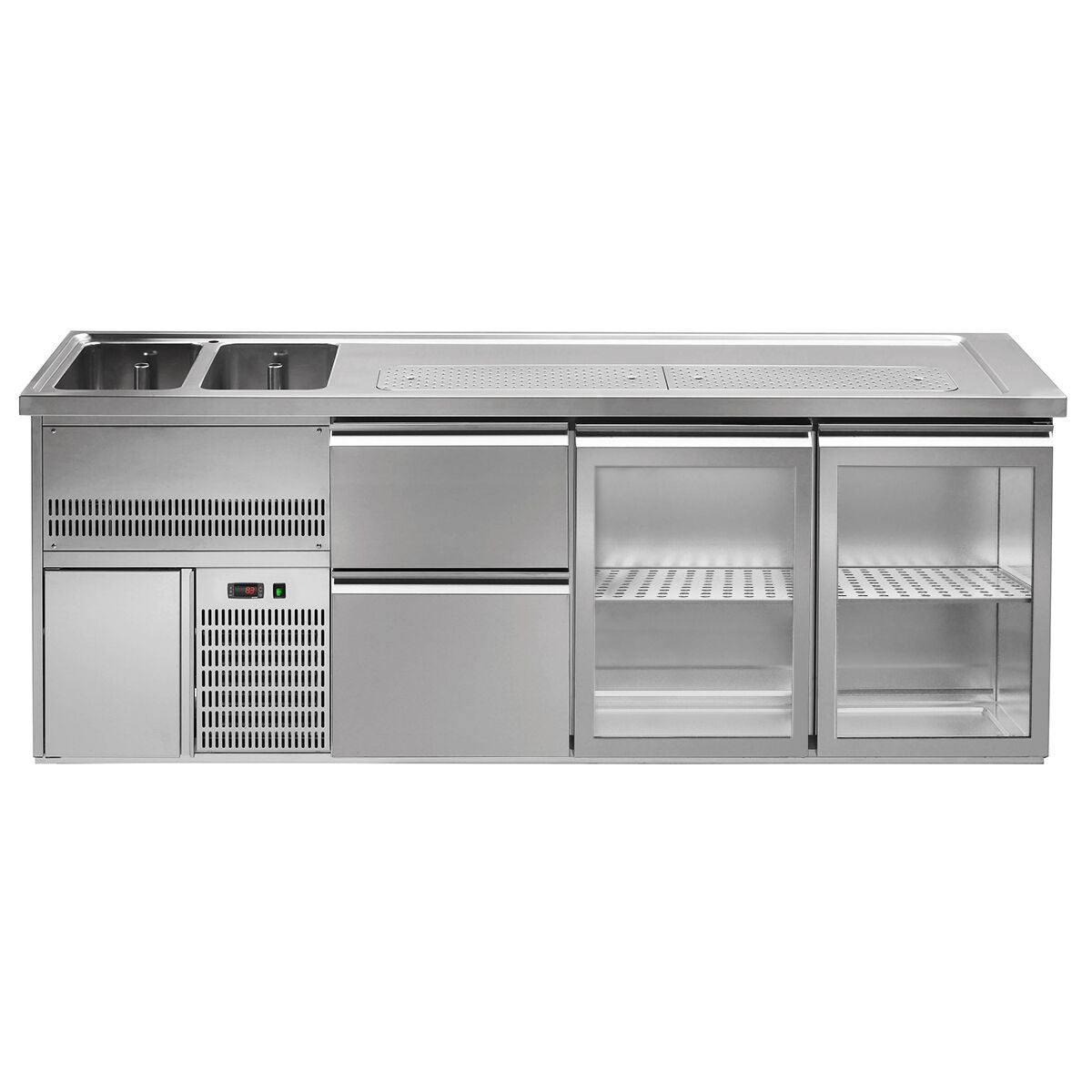 GGM Gastro Schanktheke Premium PLUS Edelstahl 2500 mm 2 Glastüren