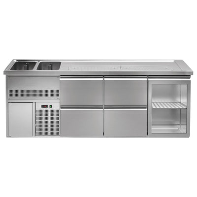 Premium PLUS Výčepní Pult 2500 mm 700 mm 920 mm 2 Drezy 4 Zásuvky