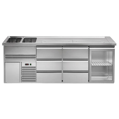 GGM Gastro Výčepní Pult Premium PLUS 2500 mm 700 mm Nerez 6 Zásuvek 1 Skleněné Dveře