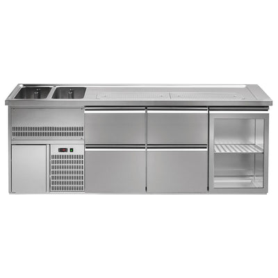 GGM Gastro Výčepní Pult Premium PLUS 2500 mm 2 Dřezy 4 Zásuvky