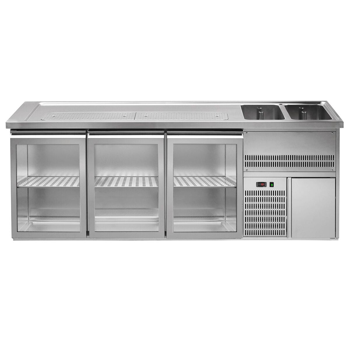GGM Gastro Výčepní Pult Premium PLUS 2500 mm 700 mm Nerez 3 Skleněné Dveře