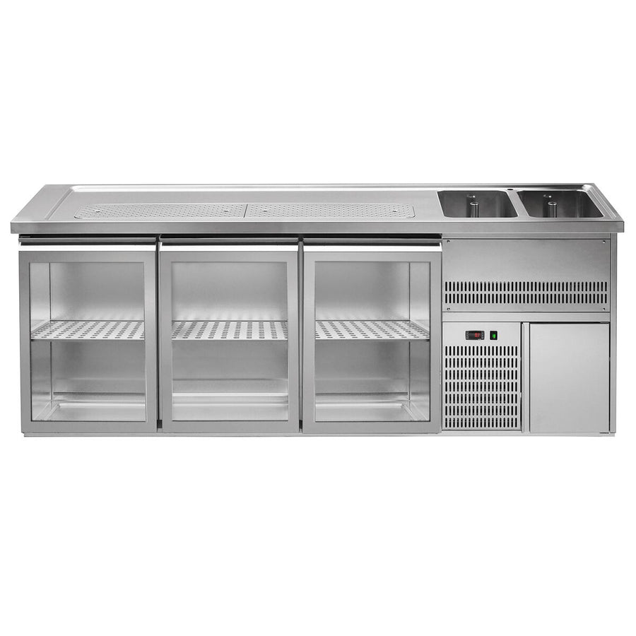 GGM Gastro Výčepní Pult Premium PLUS 2500 mm 700 mm Nerez 3 Skleněné Dveře