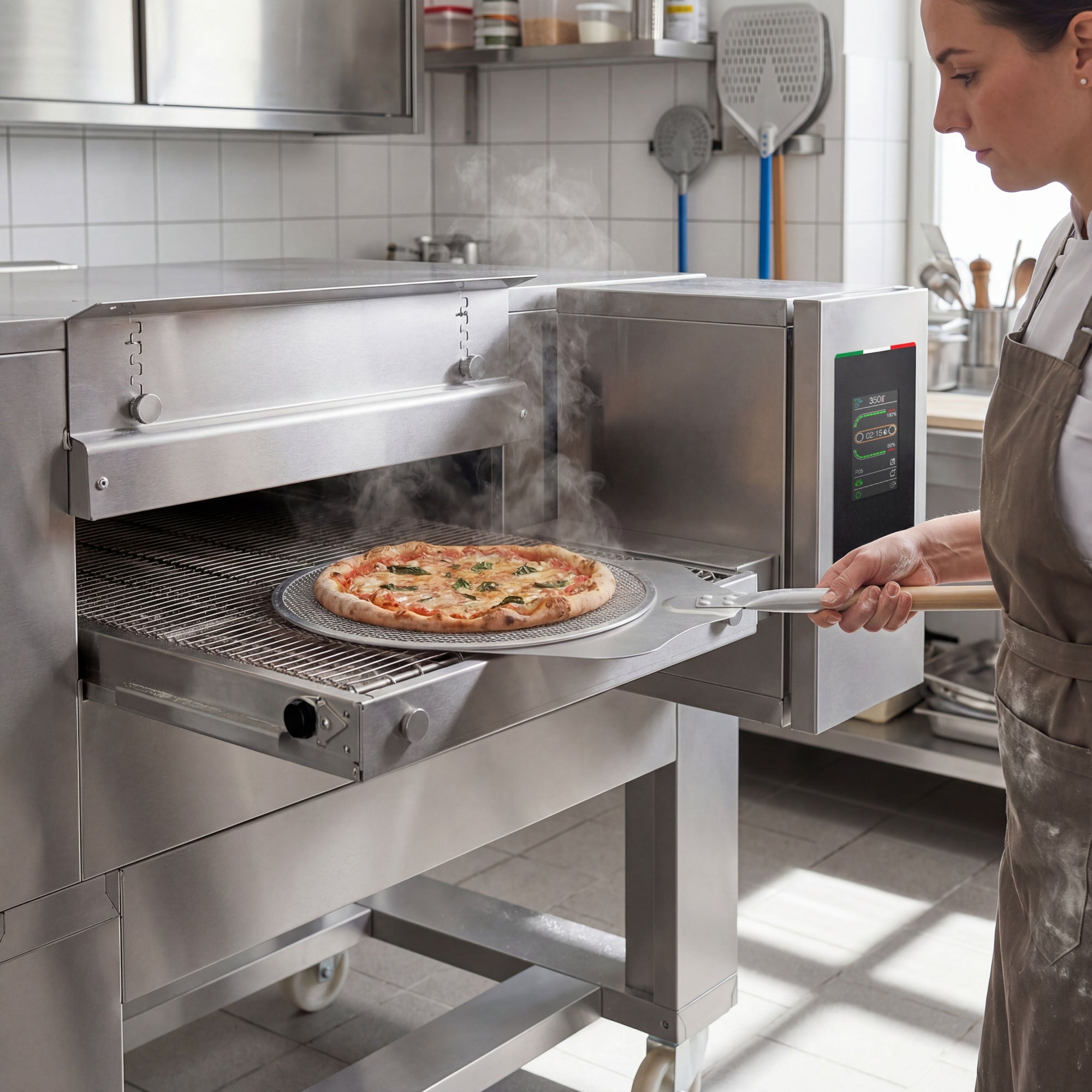 Elektrická Pásová Pec Na Pizzu 1400x2000 Mm Dotykový Displej 650 Mm Podstavec